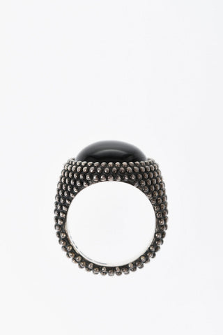 Dotted Oval Signet Ring with Onyx Stone