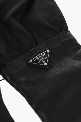 Guanti in Pelle e Nylon con Logo in Rilievo