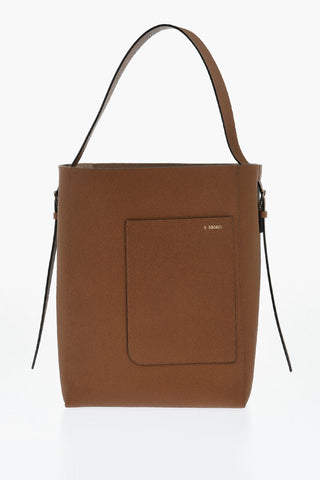 Textured Leather Shoulder Bag with Buckle Detail
