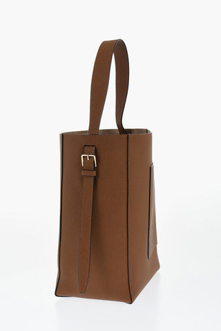 Textured Leather Shoulder Bag with Buckle Detail