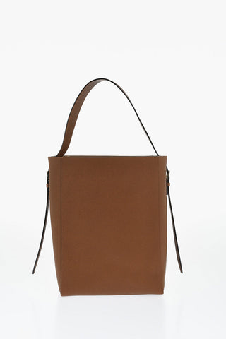 Textured Leather Shoulder Bag with Buckle Detail