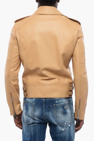Chiodo in Pelle con Tasche a Zip