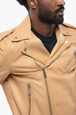 Chiodo in Pelle con Tasche a Zip