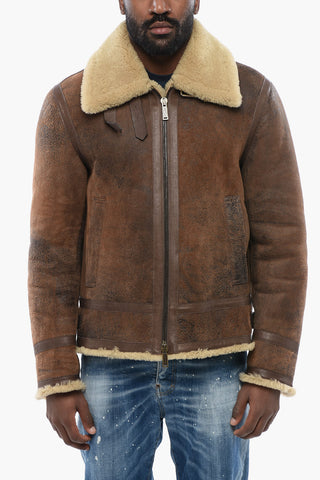 Craquelé Leather Shearling Jacket