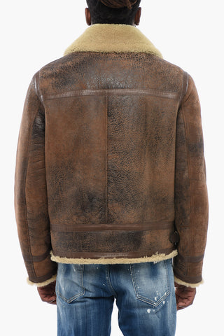 Craquelé Leather Shearling Jacket