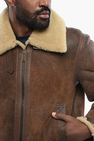 Craquelé Leather Shearling Jacket