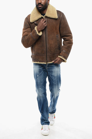 Craquelé Leather Shearling Jacket
