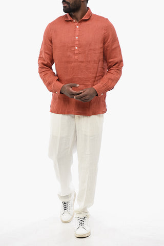 Polo Neckline Linen Shirt