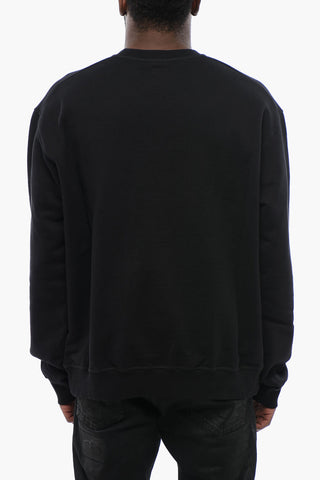 Brushed Cotton Crewneck Sweatshirt With Sequined Logo