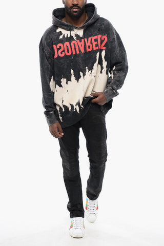 Bleached Effect Brushed Cotton Hoodie