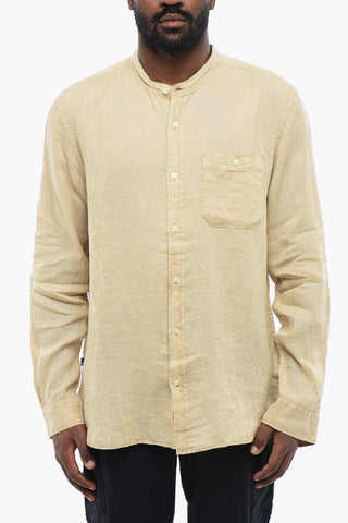 Camicia In Lino Con Collo Coreano