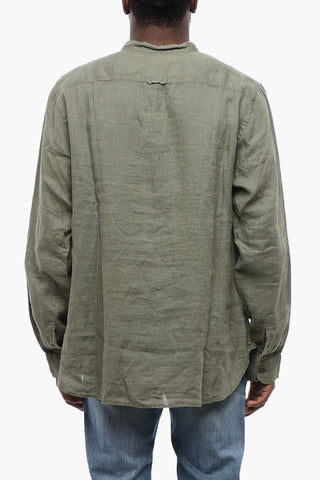 Camicia In Lino Con Collo Coreano