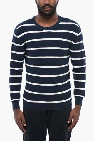 Ring Spun Cotton Sweater with Striped Motif