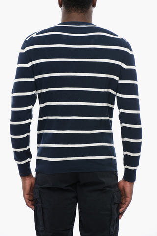 Ring Spun Cotton Sweater with Striped Motif