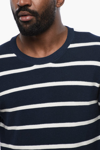 Ring Spun Cotton Sweater with Striped Motif