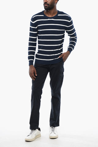 Ring Spun Cotton Sweater with Striped Motif