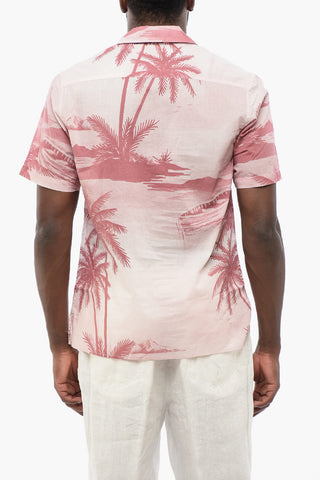 Camicia A Maniche Corte Con Stampa Palme