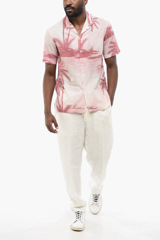 Camicia A Maniche Corte Con Stampa Palme