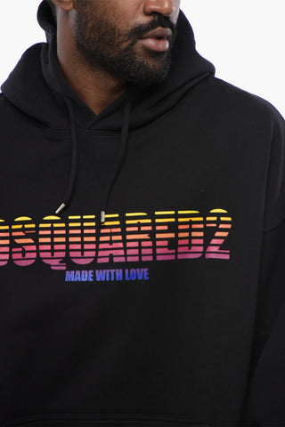 Printed Brushed Cotton Hooded Sweatshirt Loose Fit