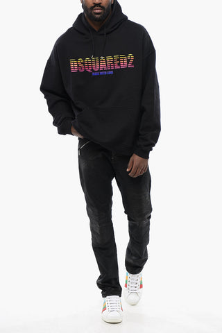 Printed Brushed Cotton Hooded Sweatshirt Loose Fit