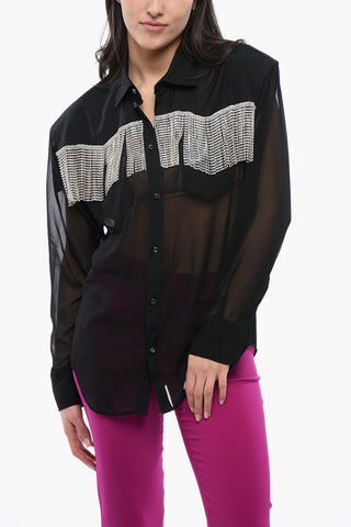 Chiffon CRYSTAL FRINGED Shirt with Breast-pockets