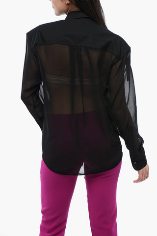 Chiffon CRYSTAL FRINGED Shirt with Breast-pockets