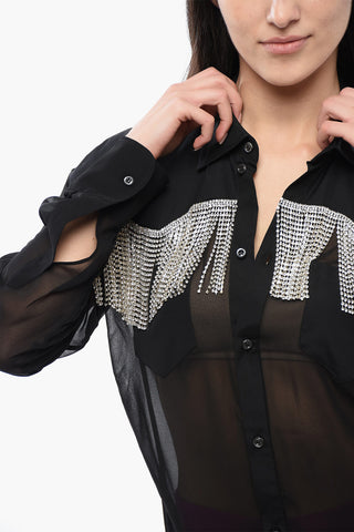 Chiffon CRYSTAL FRINGED Shirt with Breast-pockets