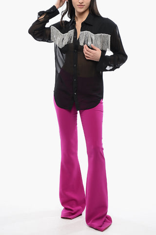 Chiffon CRYSTAL FRINGED Shirt with Breast-pockets