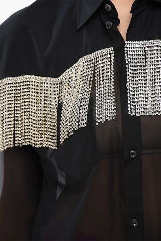 Chiffon CRYSTAL FRINGED Shirt with Breast-pockets