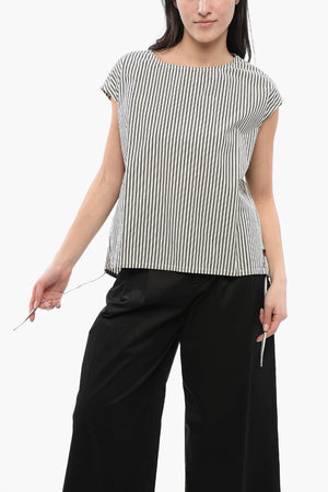Blusa in Cotone a Righe Awning con Coulisse sul Fondo