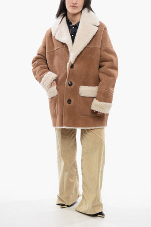 Cappotto 3 Bottoni in Shearling con Tasche a Toppa