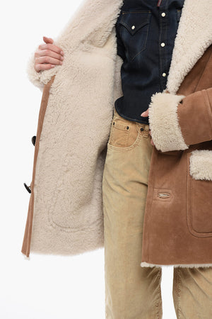 Cappotto 3 Bottoni in Shearling con Tasche a Toppa