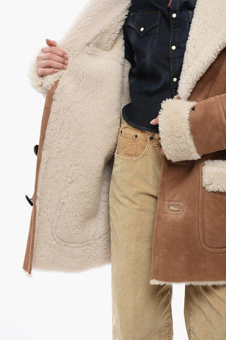 3-Button Shearling Coat with Patch Pockets