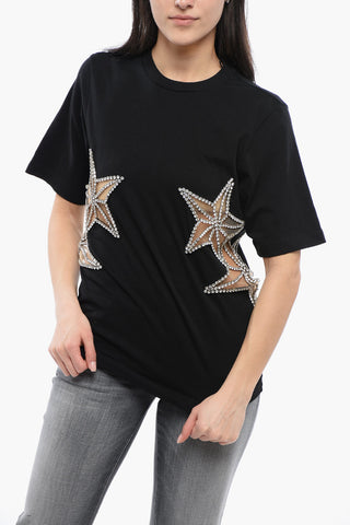 라운드넥 티셔츠 STAR 시스루 디테일과 크리스탈