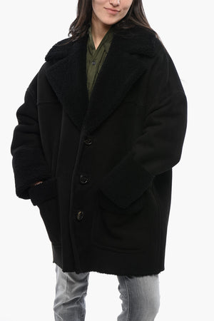 Cappotto 3-Bottoni in Shearling con Tasche a Toppa