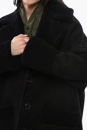 Cappotto 3-Bottoni in Shearling con Tasche a Toppa