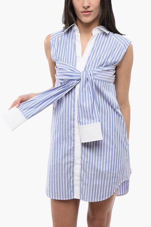 Sleeveless Striped Shirt Dress Balanced with Knotted Detail
