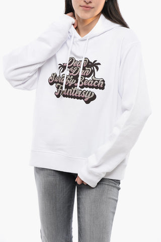 Felpa Hoodie SWEATY BEACH con Stampa Glitterata