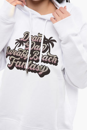 Felpa Hoodie SWEATY BEACH con Stampa Glitterata