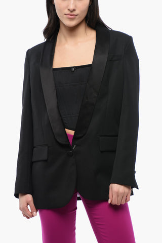 Wool-Blend Blazer CRYSTAL FRINGED with Shawl Lapel