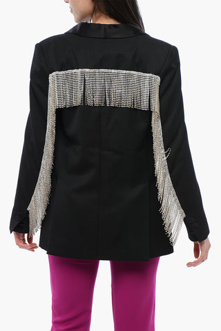 Wool-Blend Blazer CRYSTAL FRINGED with Shawl Lapel