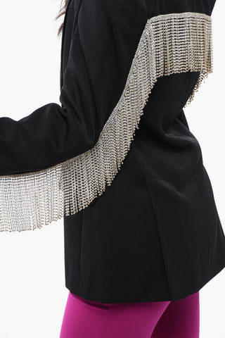 Wool-Blend Blazer CRYSTAL FRINGED with Shawl Lapel