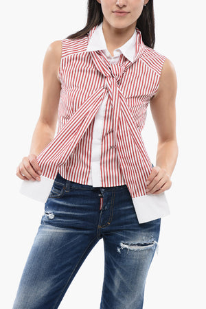 Cropped Awning-Striped Shirt with Knotted Detail