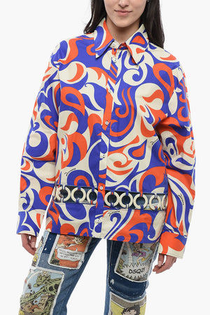 Bluse WOODSTOCK mit abstraktem Muster und Openwork-Detail