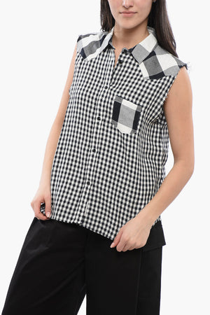 Ärmelloses Hemd aus Leinenmischung mit Gingham-Muster