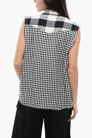 Ärmelloses Hemd aus Leinenmischung mit Gingham-Muster
