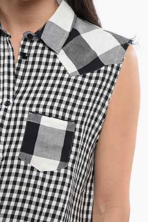 Ärmelloses Hemd aus Leinenmischung mit Gingham-Muster