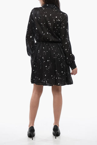 Polka Dot Patterned GATHERED Chiffon Shirt Dress 