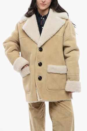 Cappotto 3 Bottoni in Shearling con Tasche a Toppa