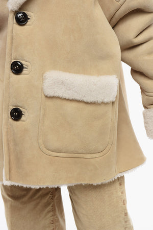 Cappotto 3 Bottoni in Shearling con Tasche a Toppa